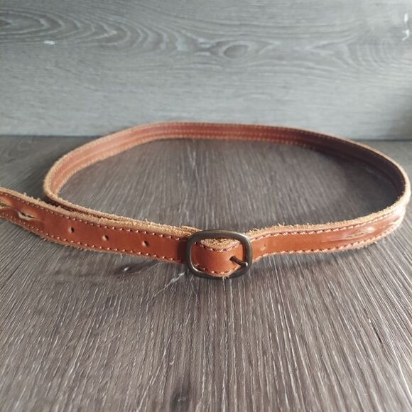 LP by Linea Pelle Brown Leather Skinny Belt Gold Sequin Accents Small - Picture 1 of 8